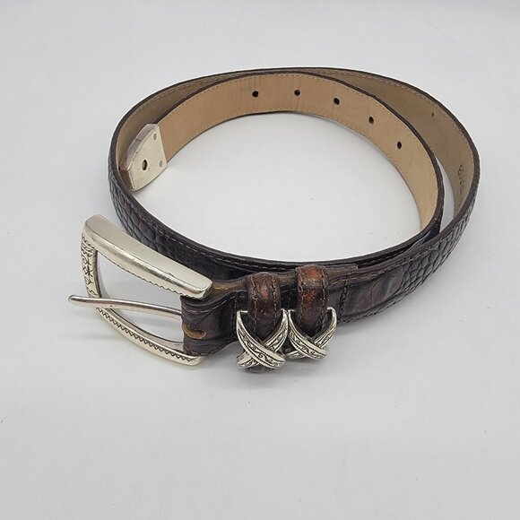 Womens BRIGHTON Belt BROWN LEATHER CROC‎ LOOK WITH SILVER Buckle Size 30 - Picture 1 of 9
